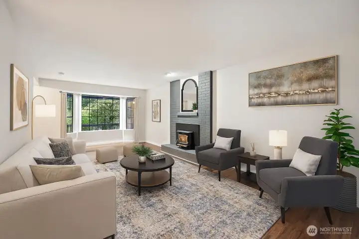 **Virtually Staged Living room - Just off entryway to the looking out to front yard on one end and out to backyard on the other end.