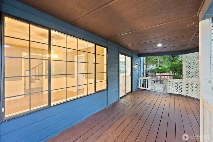 Wrap around porch looking into the dining room.