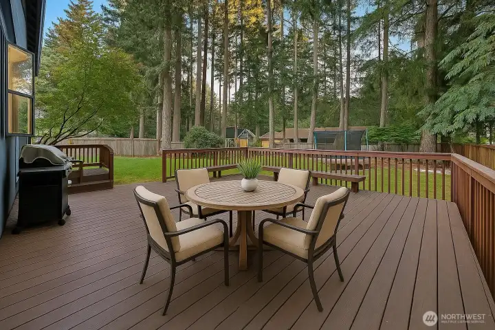 **Virtually Staged - large back deck overlooking yard. Great for entertaining and hosting. Summer nights never looked so good.