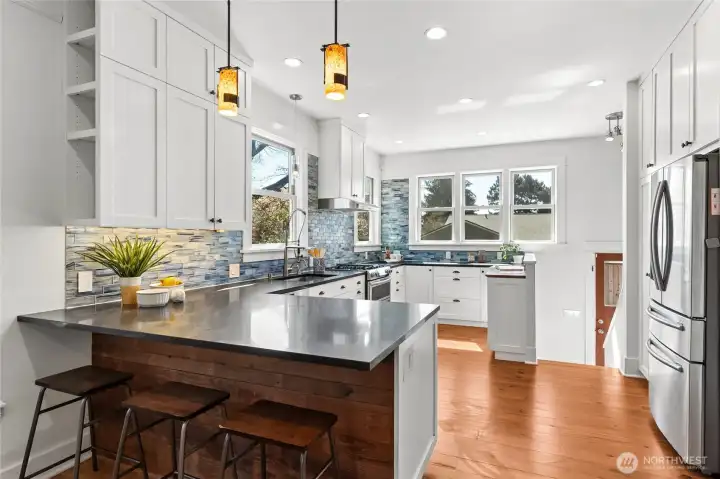 Kitchen storage on both sides of the kitchen.