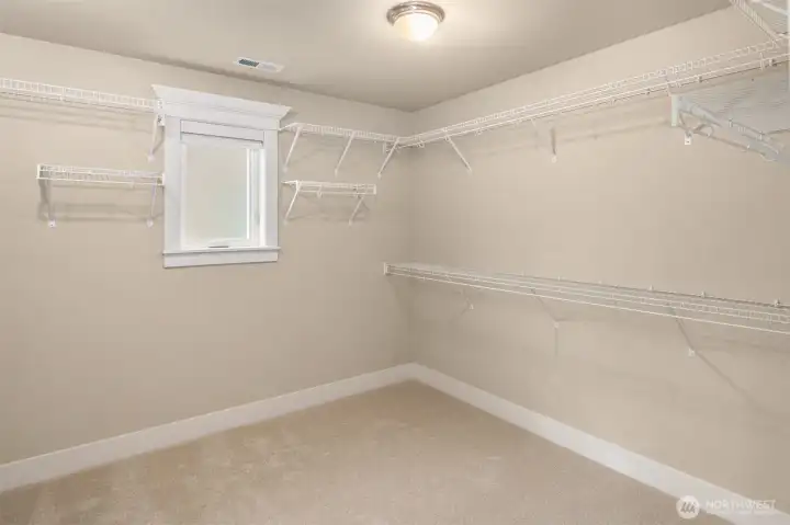 Huge walk-in closet with new carpet!