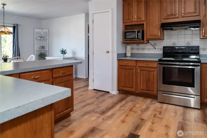 Entering kitchen from laundry room.