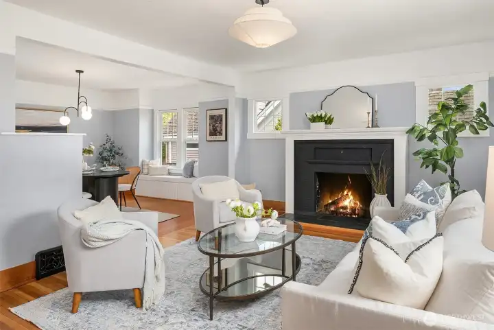 High ceilings and open layout.