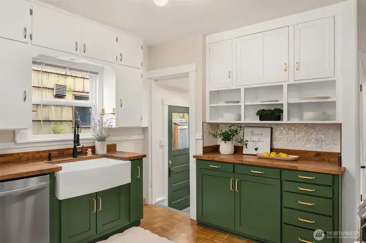 New farmhouse sink and countertops.