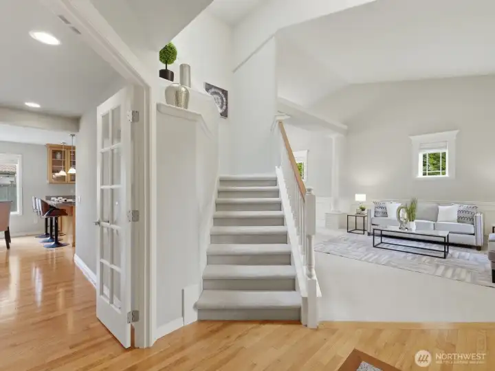 Upon entering you are greeted with tall ceilings and open space