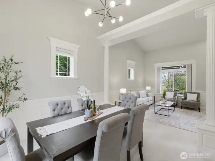 The formal dining room is big enough to accommodate a full side table