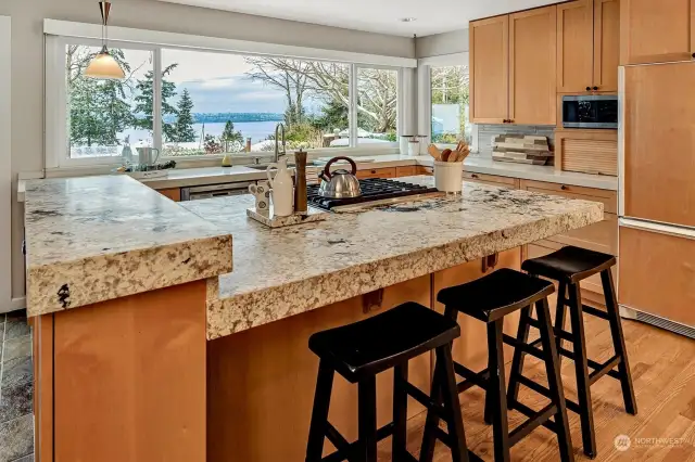 View from Kitchen over large Natural Stone Island