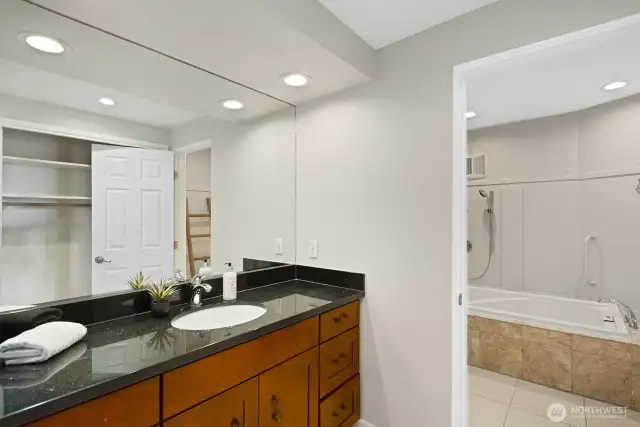 En suite bathroom on the lower level.
