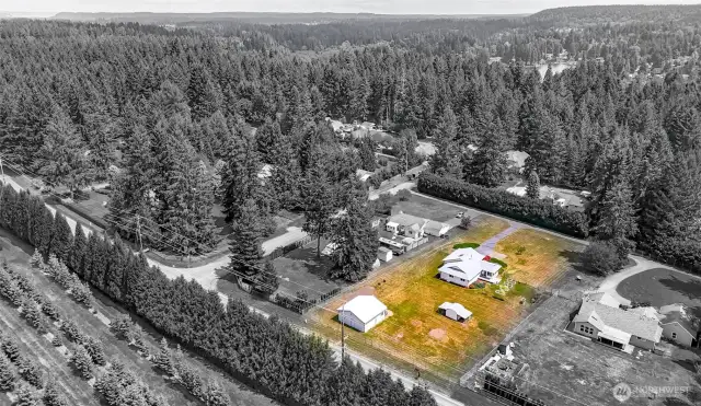 Property is highlighted. You can see the home with 2-car garage, the utility shed and the 28' x 28' detached garage & workshop.