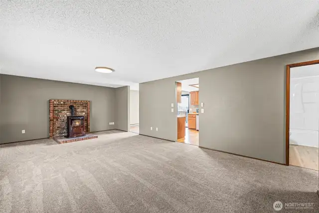 Living room with pellet stove.