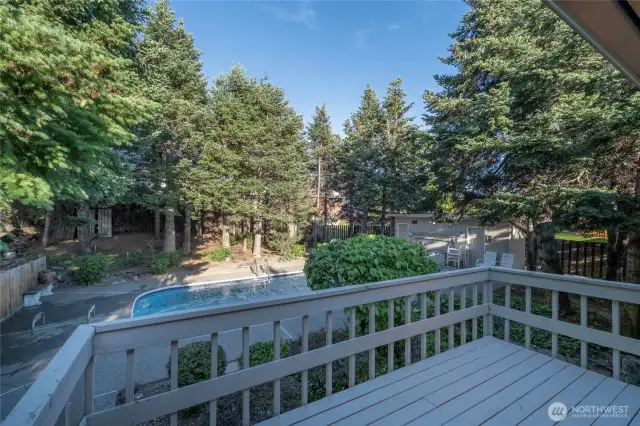 Deck overlooks back yard