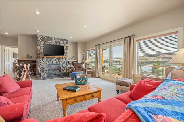Look at the Log Mantel, French Doors & View