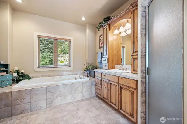 Dual Vanities and Tile Shower