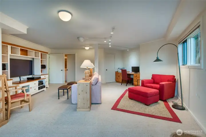 There is a walk-in closet and a full bathroom attached.