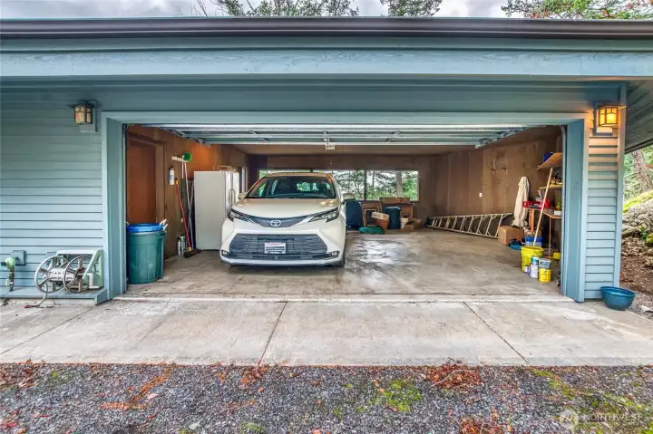 Two-car attached garage.