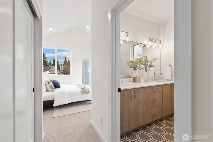 Level III hallway to Primary Bedroom with views and Ensuite Bathroom
