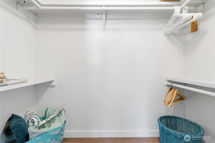 Walk-in closet in the primary bedroom.