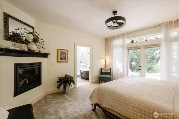 Fireplace in the primary bedroom.