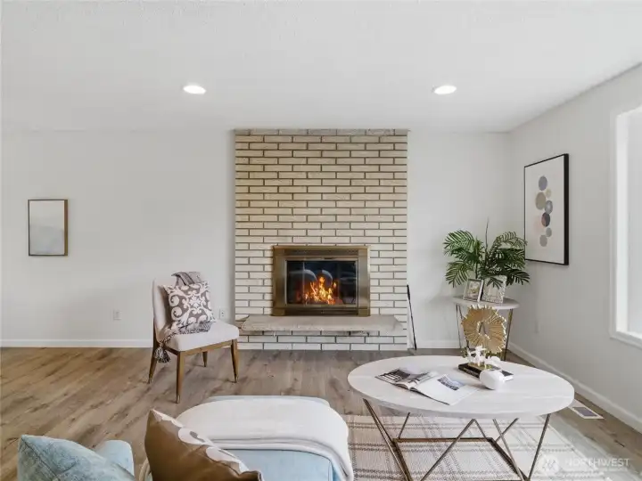 Wood burning fireplace upstairs.