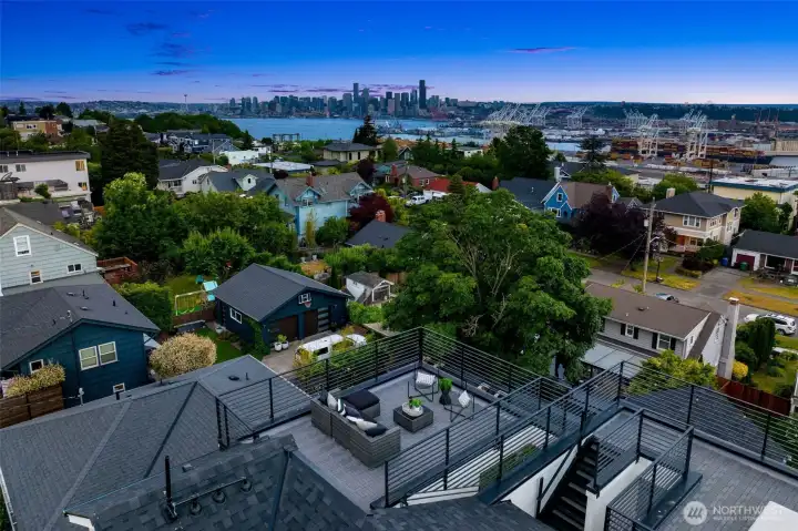 Shot from above, this is a large roof top deck Shot from above, this is a large roof top deck