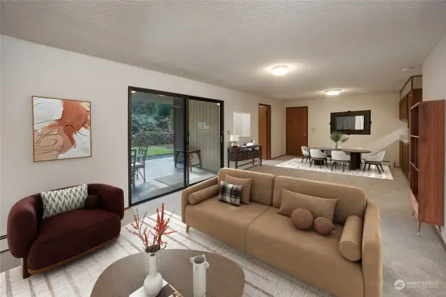 Family room looking towards dining and kitchen