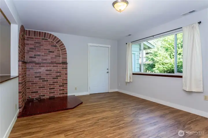 Family room with door to garage.