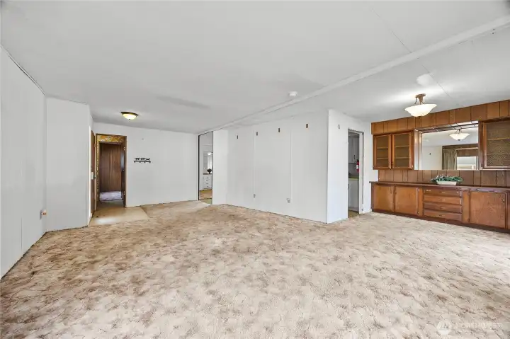 View from Living Room towards Formal Dining room with Built in cabinet
