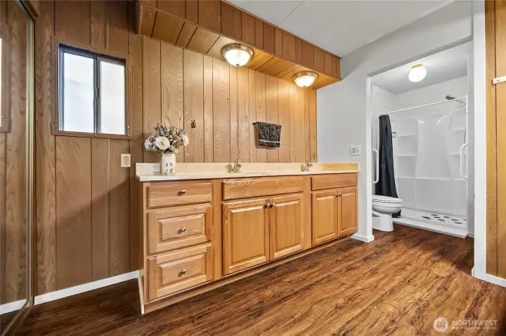 Primary Bathroom with Dual Sinks and big walk in shower