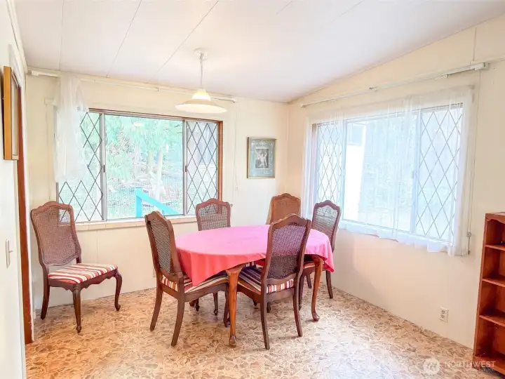 Light filled dining area.