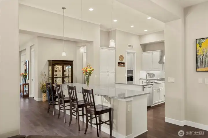 Plenty of seating at the large island.