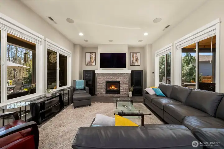 The great room enjoys beautiful views of the backyard, tons of natural light and is very generous in size. Stone gas fireplace and surround sound make it a great place to watch a game or a movie!