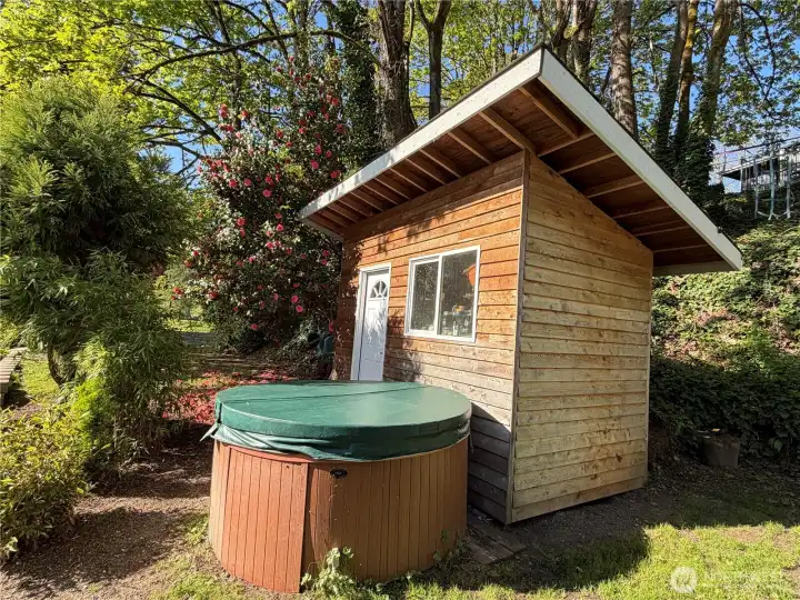 Hot tub and shed for storage