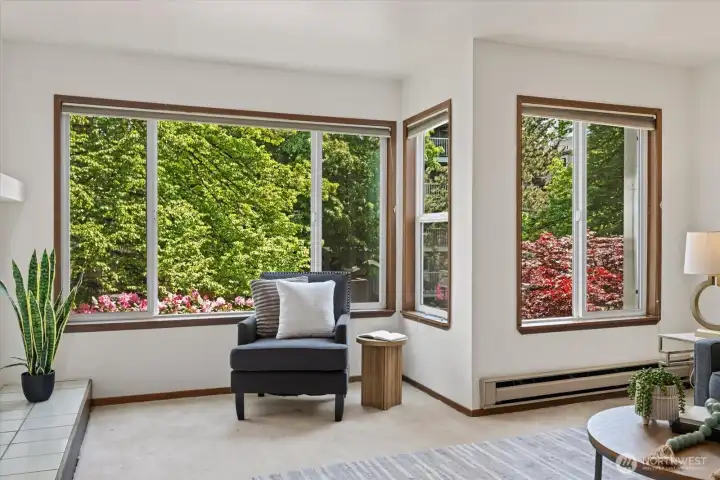 Natural light flows in easily with the large windows in the living room