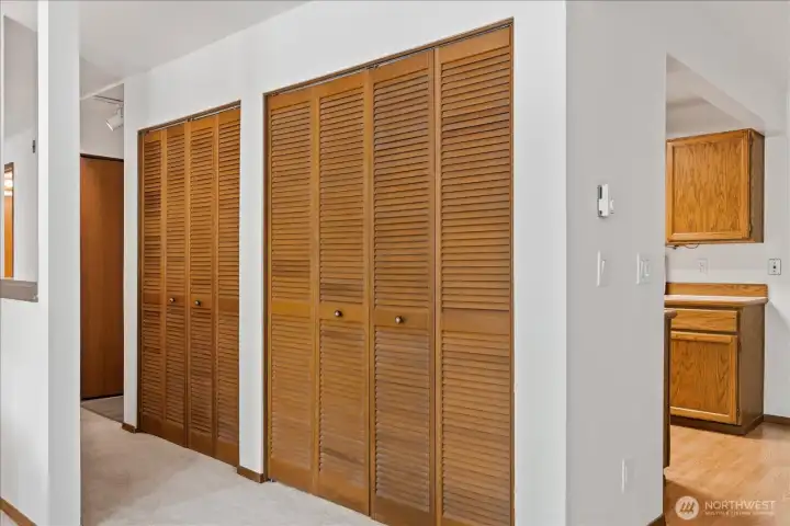 Off the living room you have a wet bar in the closet on the right and a large coat/storage closet on the left.