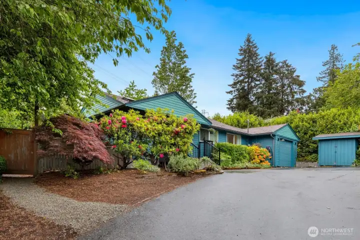 Plenty of parking in circular driveway, as well as in back of lot (behind the fence line.)