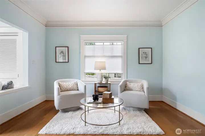 Sitting area to the left of the entry. Sitting area to the left of the entry.