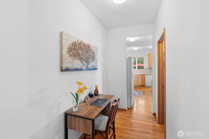 This space between the dining room and kitchen was intended to be butler's pantry, the doorway seen on the right side is a walk in pantry. This space between the dining room and kitchen was intended to be butler's pantry, the doorway seen on the right side is a walk in pantry.