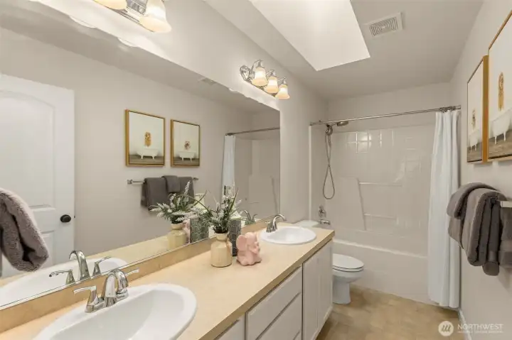 Upstairs bathroom. Upstairs bathroom.