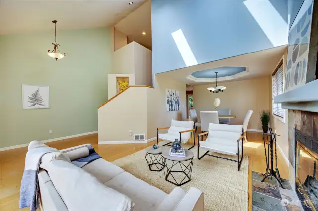 The front living room flows into the formal dining area.