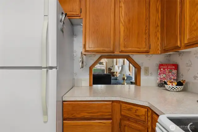 Kitchen has a pass-thru window to Dining Room
