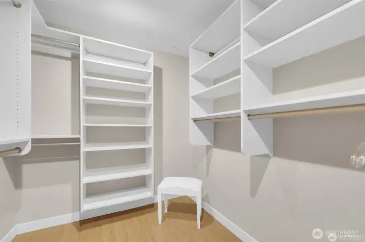 Spacious walk-in closet you won't feel bad sharing.
