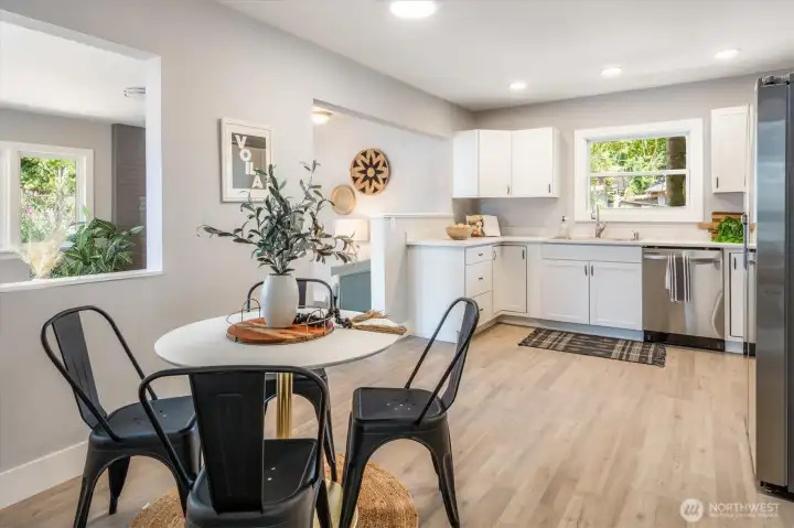 Functional kitchen with an eating space offers flexibility, and plenty of room to grow. Photos from earlier listing in 2025.