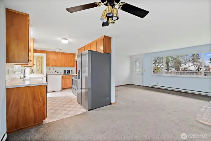 Dining area blends into the kitchen.