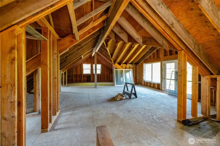 The unfinished loft above the shop:  924/sf waiting for your vision...is this the ADU or MIL unit of your dreams?