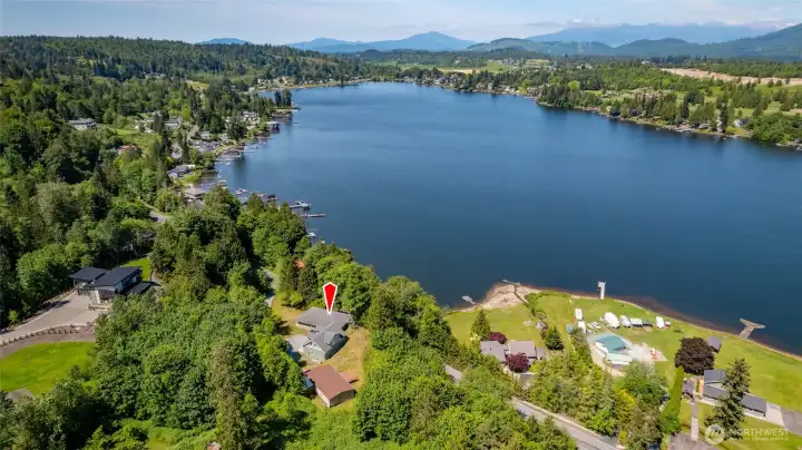 The red arrow shows 18202 W. Big Lake Blvd.  Adjoining parcel (brown roof) is also for sale.