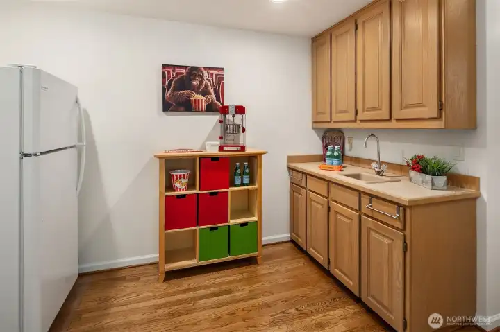 Wet bar opens off Theatre room