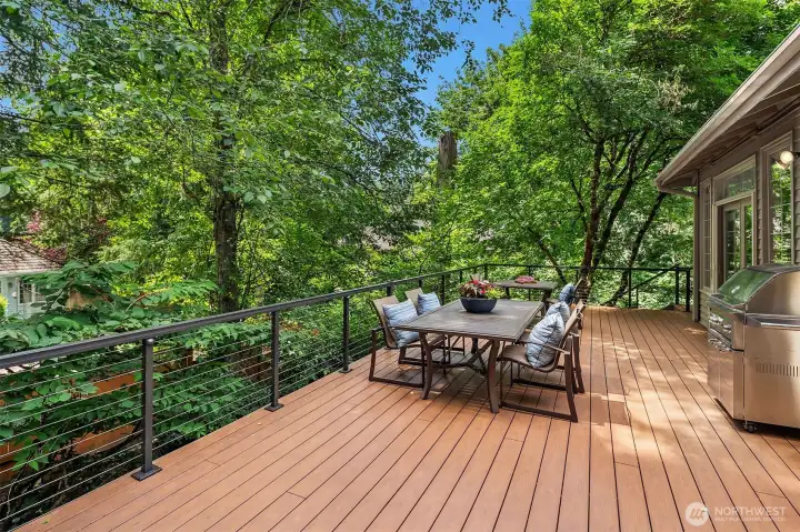 Timber Tech wrap around deck with cable wire railiing