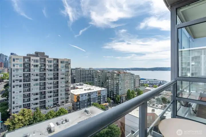 View of deck #2 off of the living room with views of Mount Rainier and Elliott Bay View of deck #2 off of the living room with views of Mount Rainier and Elliott Bay