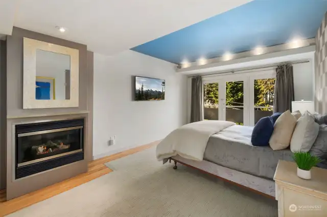 Spacious dark out master bedroom with gas fireplace helps  provide a healthy nights sleep
