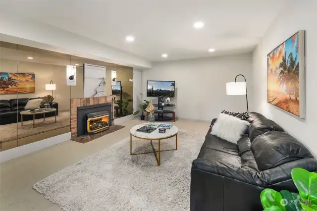 Tv/Media space with gas fireplace